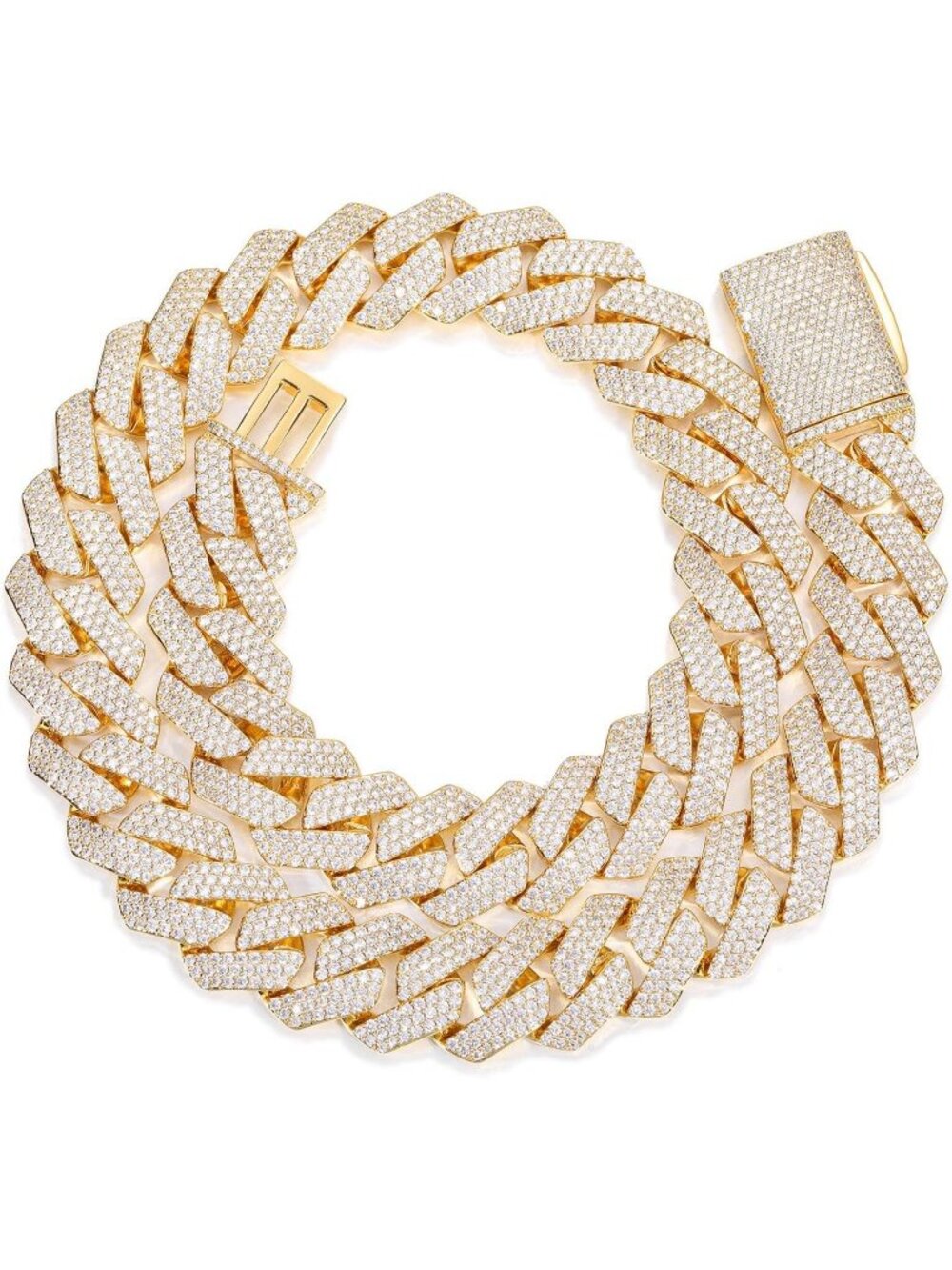 Men's Yellow Gold 14mm Iced Out Cuban Chain 5a+ Cz 14k White Gold Plated Jewelry